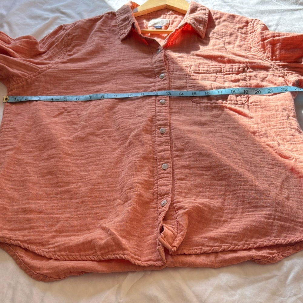 Pastel Orange/Coral Button Down Shirt 100% Cotton Lightweight Casual Top XL - Picture 6 of 9